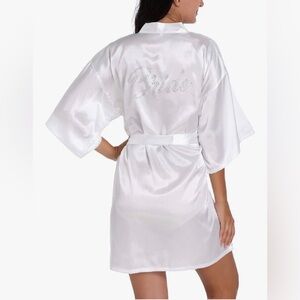 White Satin Kimono Bridal Robe with Rhinestones